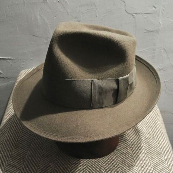 50s Vintage Borsalino 7 1/4 ヴィンテージボルサリーノ 58cm stetsonステットソンwhippetウィペットグレージュ系ワントーンジョニーデップ