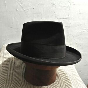 40s VINTAGE Dobbs Hat 7 1/2 60cmヴィンテージドブスギャングホンブルグハットブラックワインレッドセントリージスstetsonステットソン