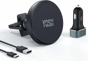 YOSH ワイヤレス充電 Mag-safe 車載ホルダー 充電器付き 急速充電 電波干渉なし エアコン吹き出し口360°回転 iPhone 12/13/14対応A3