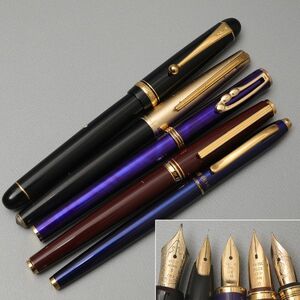 W823. 万年筆 PILOT パイロット PLATINUM プラチナ 英雄 HERO ペン先 18K 750 14K 585 12K カスタム74 他 計5本 / 筆記用具