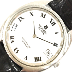 ユニバーサルジュネーブ 腕時計 ホワイトシャドウ 白文字盤 デイト ローマン SVカラー金具 自動巻き メンズ 稼働