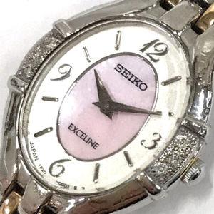 セイコー エクセリーヌ ダイヤモンドベゼル クォーツ 腕時計 1F20-0AW0 ピンクシェル文字盤 レディース 純正ブレス