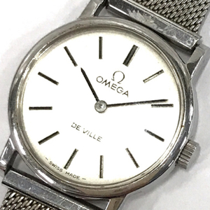 オメガ デビル 手巻き 機械式 腕時計 シルバーカラー文字盤 ラウンドフェイス レディース 保存箱付 社外ブレス OMEGA