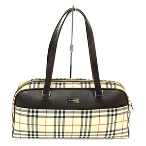 バーバリー ハンドバッグ 鞄 チェック柄 ファスナー開閉 レディース ベージュ×茶×黒×赤系 BURBERRY QR014-345