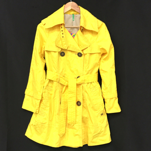 SPOOM size 36 long sleeve trench coat waist belt button pocket lady's yellow lining stripe outer 