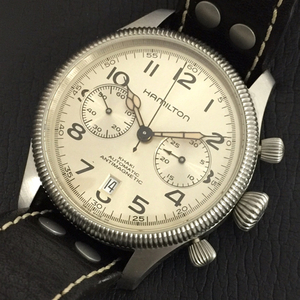 1円 ハミルトン 自動巻き 腕時計 H604161 カーキコンサベーション スモセコ クロノ メンズ 純正ベルト 稼働 保存箱付