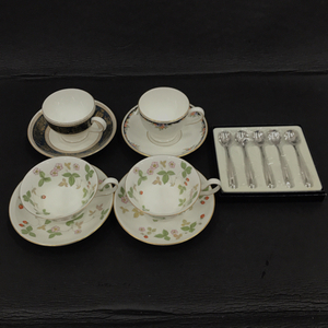 1円WEDGWOOD ワイルドストロベリー カップ＆ソーサー 他 MIKIMOTO ティースプーン 等 洋食器 まとめ A10366