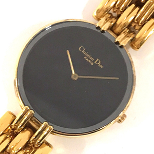 1円 クリスチャン ディオール 腕時計 D47-154-4 バギラ ラウンド 黒文字盤 ゴールドカラー クォーツ ボーイズ Dior