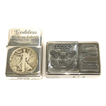 1円 ジッポー Walking Liberty コイン リミテッド No.0630 オイルライター 他 ZIPPO型 置時計 含 計2点 A10403_画像1