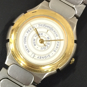 1円 イヴサンローラン 腕時計 ラウンド 白文字盤 3針 コンビカラー クォーツ メンズ 純正ベルト Yves Saint Laurent