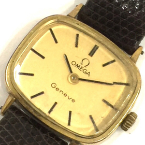 オメガ ジュネーブ 手巻き 機械式 腕時計 レディース ゴールドカラー文字盤 ジャンク品 純正尾錠 小物 OMEGA