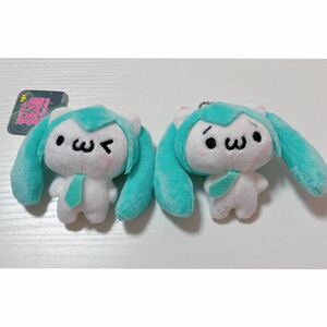 初音ミク 顔文字 かおもじネコ 歌姫マスコット キーホルダー ウインク しょぼん顔 ぬいぐるみ 猫 2点VOCALOID