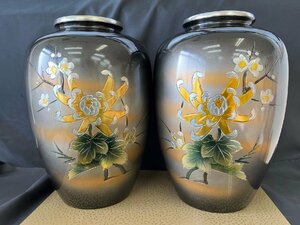 s 謹製花瓶 夏目型 美術花瓶 菊 四君子 一対 高さ30cm 紙箱 花器 花入れ 仏壇 仏具 仏間