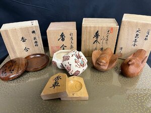 s 香合 5点まとめセット 一位一刀彫 飛騨高山 十代飛騨甚五郎/仁清写し 香合 茶道具