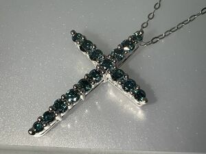 [ new work ]PT950 blue diamond Cross pendant necklace KS4120 YMBR
