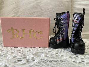 新品★BHC様ハンドメイド★ネオブライスサイズ靴★紫チェックロングブーツ★Blythe