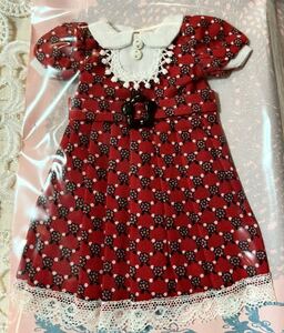 新品★作家様ハンドメイド★ネオブライスサイズ服★昭和レトロフラワー柄プリーツワンピース★レッド★Blythe・花