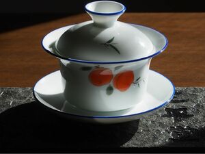 中国茶器　蓋碗　女性ぴったり　柿