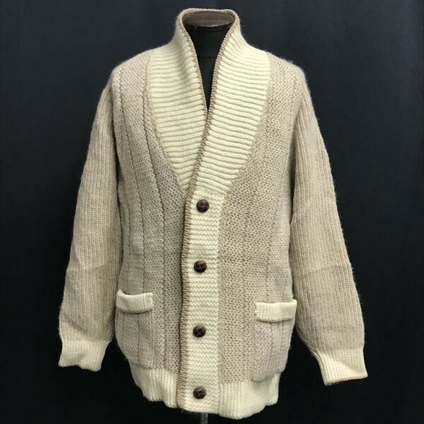 90s?/Vintage☆ZASTON/fukaki/深喜☆ウール/ショールカラー/カーディガン【メンズL/ベージュ系/beige】くるみボタン/cardigan◇cBH500