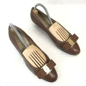 サルヴァトーレフェラガモ☆リボンパンプス【6.5C/23.0-23.5/茶/BROWN】レザー/靴/sandal/Shoes/pumps◇bQ-528