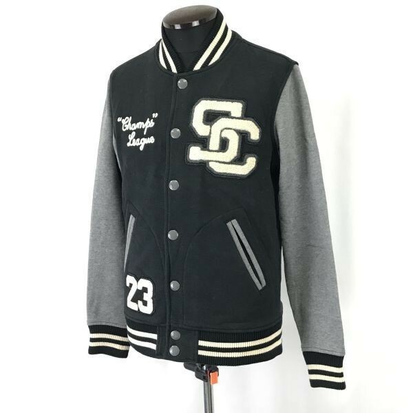 バーシティジャケット/varsity jacket☆スタジャン/ベースボールカラー【メンズM/黒×グレー】イーランドジャパン/Coat/Jumper◇zBH474