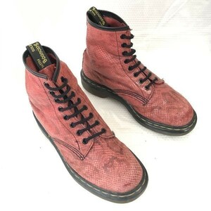 80s-90s/イングランド製☆ドクターマーチン/Dr.Martens【24.0-25.0/赤系】スネーク型押し/8ホール/ショートブーツ/Shoes/Vintage◎bWB95-5