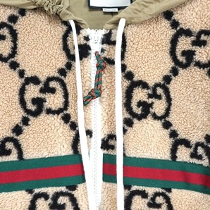 定価49万 中古 GUCCI グッチMAXI GG WOOL JERSEY JACKET マキシGG ウールジャージー ジャケット ボア ベージュ Mサイズの画像3