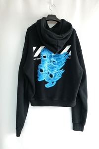 中古 19SS OFF WHITE オフホワイト DIAG SKULLS OVER HOODIE フーディパーカーブラック ホワイト ブルー OMBB037S19D25017 サイズM