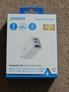 Anker PowerPort III 3-Port 65W Pod USB PD 充電器 USB-A & USB-C 3ポート　A2667N21 未開封