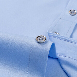 D901-L新品DCKMANY■カラーマッチング 長袖シャツ メンズ ドレスシャツ ノーアイロン ワイシャツ シルクのような質感/ホワイトの画像8