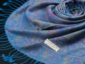 blakafee #BF-0471 極上 カシミア 大判 ストール【コバルトブルー系/Paisley】High Quality Pashmina Collection