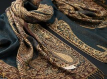 blakafee #BF-0168 極上 カシミア 大判 ストール 金糸 厚手【ブラウン系/Botanical paisley】High Quality Pashmina Collection_画像2