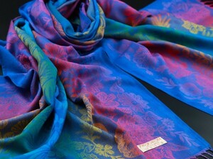 blakafee #BF-0319 極上 カシミア 大判 ストール【ブルー系/Peacock flower】High Quality Pashmina Collection