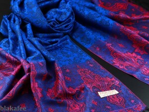 blakafee #BF-0209 極上 カシミア 大判 ストール【ロイヤルブルー系/ダマスク】High Quality Pashmina Collection