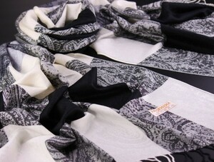 blakafee #BF-0293 極上 パシュミナ 大判 ストール【ホワイト/ブラック系/ブロックチェック】High Quality Pashmina Collection