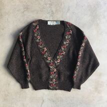 【COMPONENTS】フラワー シェットランドウール カーディガン/スコットランド製 花柄刺繍 SHETLAND WOOL ヴィンテージ 80s90s_画像1