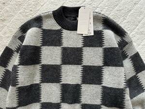 23秋冬　サイズ2　UNUSED　アンユーズド　Checkered flag Crewneck　色　グレー　US2363　ウール　モヘア