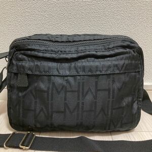 美品 HANAE MORI ハナエモリ レディース ショルダーバッグ ポシェット マザーズバッグ 総柄 黒 ブラック ナイロン 軽量 収納多い ブランド