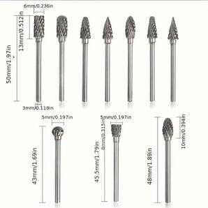 送料無料 【研削ビット10点セット】 電動ドリル DIY用品 パーツ ツール ダブルカット ロータリー グラインダードリルの画像4