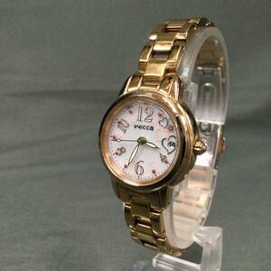 060129　255567　Wicca　ウィッカ　HOF8-R005243　電波ソーラー　ホワイト文字盤　ゴールドカラー系　腕時計　稼働品　USED品