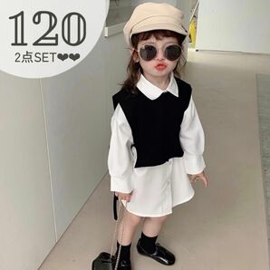 シャツワンピース ベストセット 120 白ブラウス キッズ フォーマル 人気 制服 セーラー服