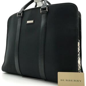 【最高級】BURBERRY BLACK LABEL バーバリーブラックレーベル メンズ ビジネス A4 ブリーフケース ハンドバッグ チェック レザー 黒 書類鞄