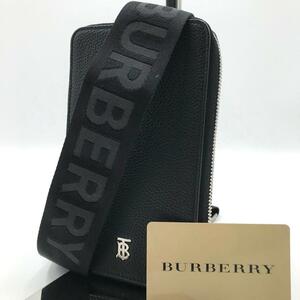 【現行モデル/未使用級】バーバリー BURBERRY ショルダーバッグ ボディバッグ スマホポーチ TBロゴ レザー ブラック 黒 メンズ ビジネス