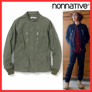 定価5.6万 美品 ノンネイティブ DISCOVERER JACKET NYLON TAFETA ACRYL COATED ノーカラー リブ ナイロン ミリタリー ジャケット ブルゾン