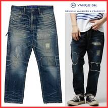 名作 DENIM BY VANQUISH & FRAGMENT フラグメント FIVE YEARS WASH LOW CROTCH CROPPED DENIM PANTS ダメージ リペア デニム パンツ 30_画像1