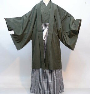  feather woven hakama set . attaching green color . for man LL size conform height 175-185cm half underskirt man's obi feather woven cord attaching . inserting possible new goods ( stock ) cheap rice field shop NO29659-LL