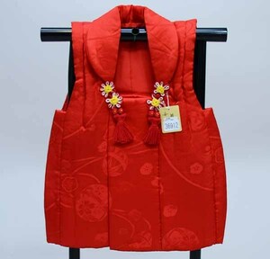 七五三 三歳 女児 被布コート 単品 正絹 日本製 コート丈49cm 赤地 ひな祭り 新品（株）安田屋 NO36912