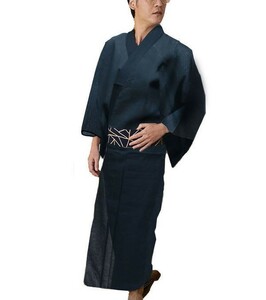 浴衣 6点セット 男性用 しじら織 黒無地 綿85％麻15％ M/Lサイズ ゆかた単品 新品（株）安田屋 NO24910