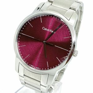 Calvin Klein 腕時計 ラウンド バーインデックス 3針 クォーツ quartz Swiss ボルドー シルバー 赤系 銀 カルバンクライン Y354