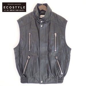 国内正規/美品 CELINE セリーヌ 2EC49280D SLEEVELESS JACKET IN SOFT LAMBSKIN ソフトラムスキン ノースリーブ ジャケット 44 ブラック